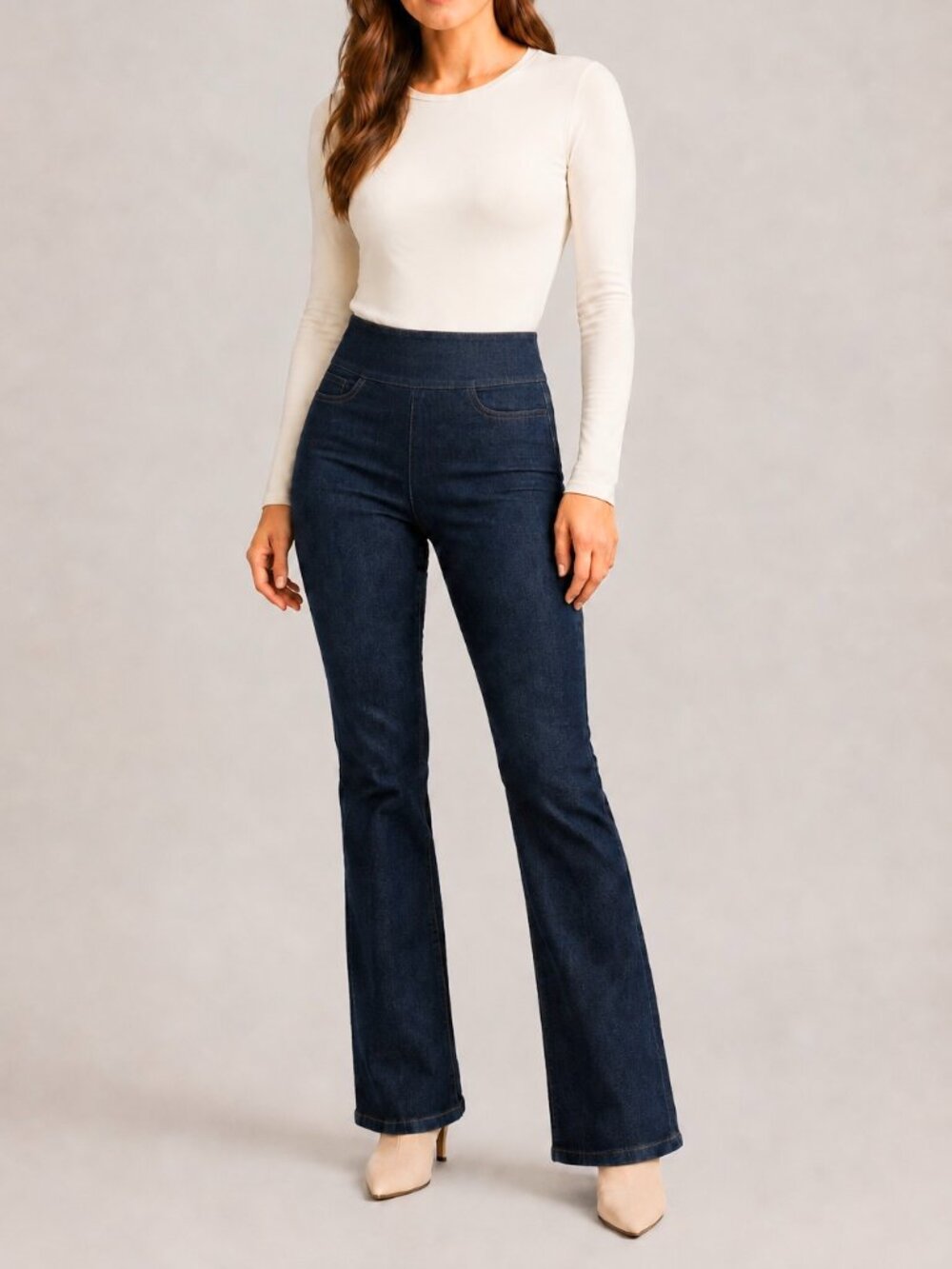 NWT SPANX Dark Wash Pull-On Bootcut Jeans Tummy Control Stretch Large Tall